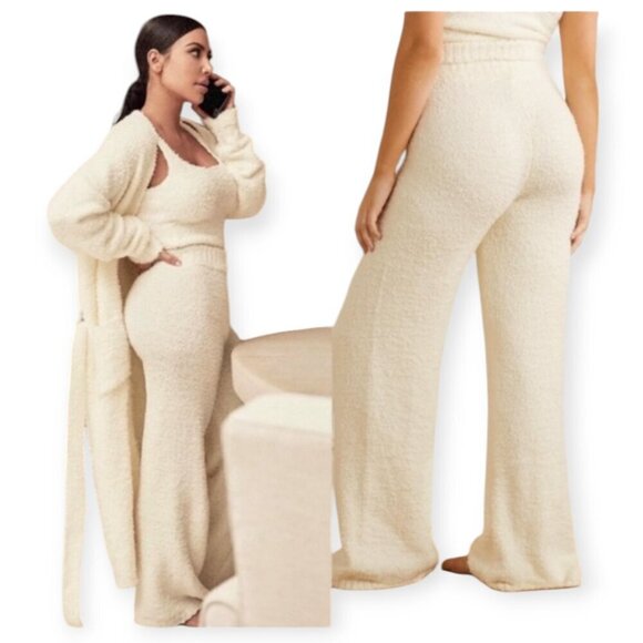 Warm Soft SKIMS Cozy Knit Pants Bone Size 4X5X Plus Size Stretchy Lounge Wear - Picture 3 of 14